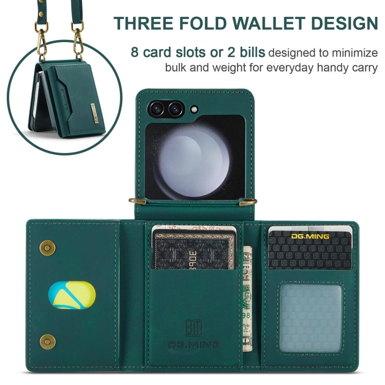 For Samsung Galaxy Z Flip5 5G DG.MING M2 Series Card Bag Magnetic Leather Phone Case(Green) - Galaxy Z Flip5 Cases by DG.MING | Online Shopping South Africa | PMC Jewellery | Buy Now Pay Later Mobicred