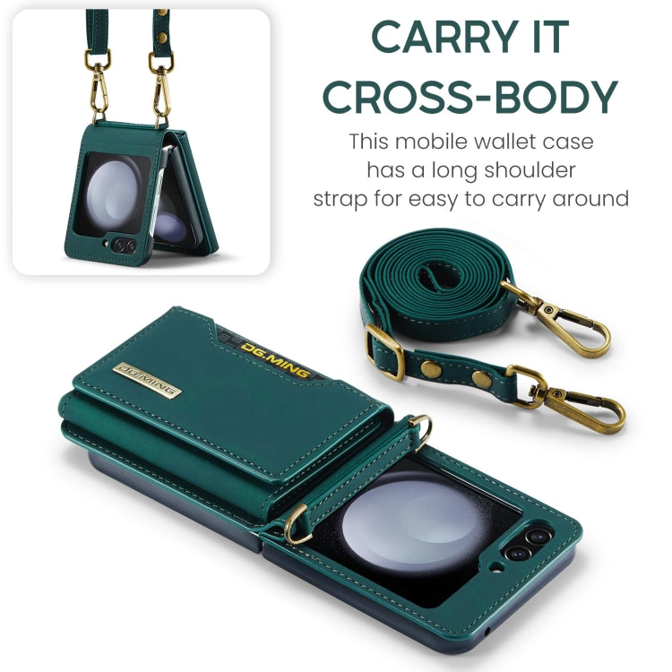 For Samsung Galaxy Z Flip5 5G DG.MING M2 Series Card Bag Magnetic Leather Phone Case(Green) - Galaxy Z Flip5 Cases by DG.MING | Online Shopping South Africa | PMC Jewellery | Buy Now Pay Later Mobicred