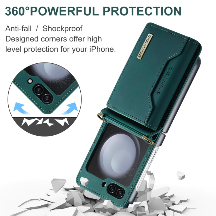 For Samsung Galaxy Z Flip5 5G DG.MING M2 Series Card Bag Magnetic Leather Phone Case(Green) - Galaxy Z Flip5 Cases by DG.MING | Online Shopping South Africa | PMC Jewellery | Buy Now Pay Later Mobicred