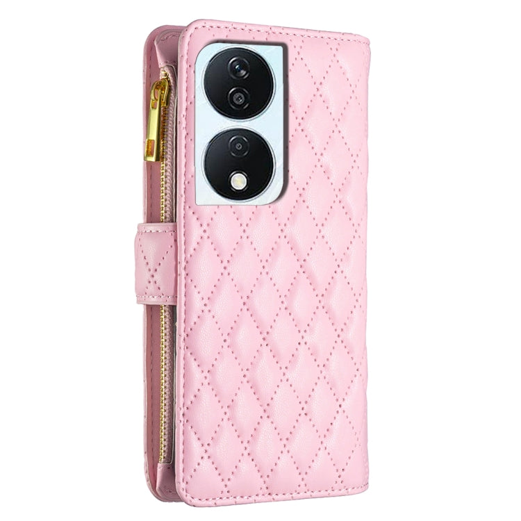 For Honor X7b Diamond Lattice Zipper Wallet Leather Flip Phone Case(Pink) - Honor Cases by PMC Jewellery | Online Shopping South Africa | PMC Jewellery