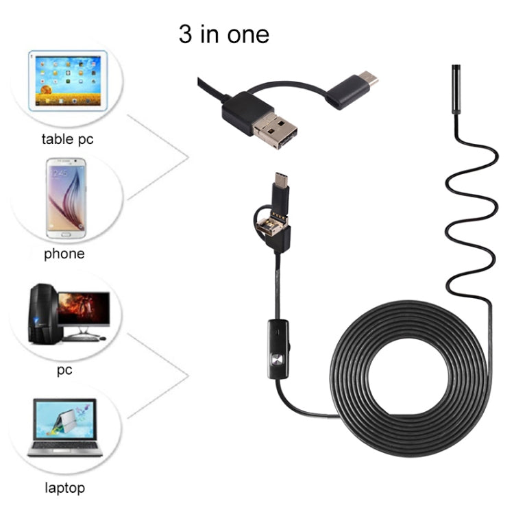 AN100 3 in 1 IP67 Waterproof USB-C / Type-C + Micro USB + USB HD Endoscope Snake Tube Inspection Camera for Parts of OTG Function Android Mobile Phone, with 6 LEDs, Lens Diameter:7mm(Length: 10m) -  by PMC Jewellery | Online Shopping South Africa | PMC Jewellery | Buy Now Pay Later Mobicred