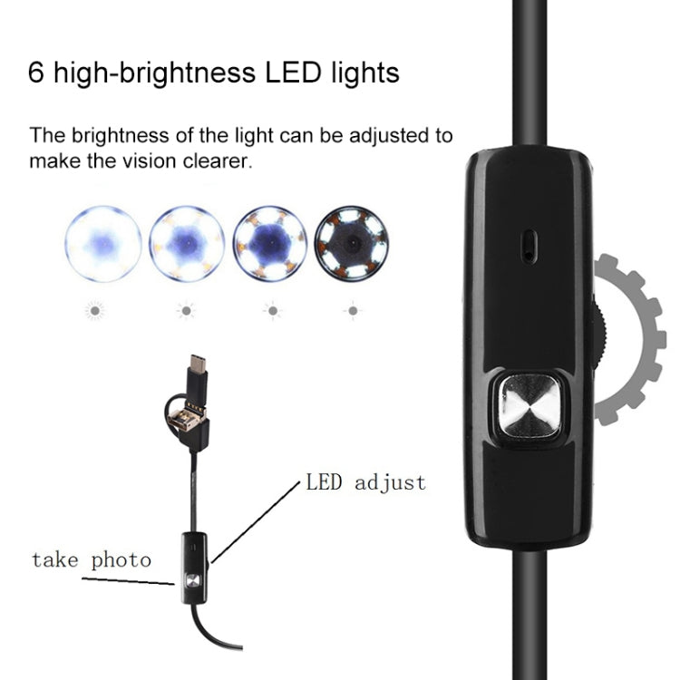 AN100 3 in 1 IP67 Waterproof USB-C / Type-C + Micro USB + USB HD Endoscope Snake Tube Inspection Camera for Parts of OTG Function Android Mobile Phone, with 6 LEDs, Lens Diameter:8mm(Length: 1m) -  by PMC Jewellery | Online Shopping South Africa | PMC Jewellery | Buy Now Pay Later Mobicred