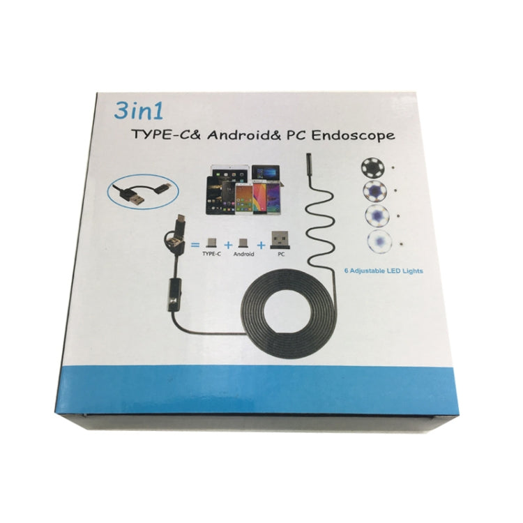 AN100 3 in 1 IP67 Waterproof USB-C / Type-C + Micro USB + USB HD Endoscope Snake Tube Inspection Camera for Parts of OTG Function Android Mobile Phone, with 6 LEDs, Lens Diameter:8mm(Length: 3.5m) -  by PMC Jewellery | Online Shopping South Africa | PMC Jewellery | Buy Now Pay Later Mobicred