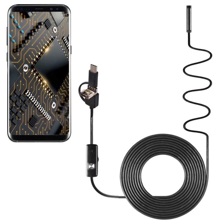 AN100 3 in 1 IP67 Waterproof USB-C / Type-C + Micro USB + USB HD Endoscope Hard Tube Inspection Camera for Parts of OTG Function Android Mobile Phone, with 6 LEDs, Lens Diameter:5.5mm(Length: 10m) -  by PMC Jewellery | Online Shopping South Africa | PMC Jewellery | Buy Now Pay Later Mobicred