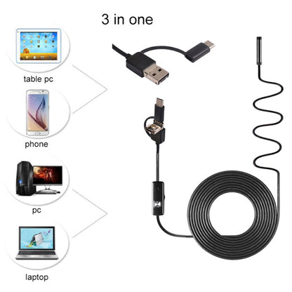 AN100 3 in 1 IP67 Waterproof USB-C / Type-C + Micro USB + USB HD Endoscope Hard Tube Inspection Camera for Parts of OTG Function Android Mobile Phone, with 6 LEDs, Lens Diameter:7mm(Length: 10m) -  by PMC Jewellery | Online Shopping South Africa | PMC Jewellery | Buy Now Pay Later Mobicred