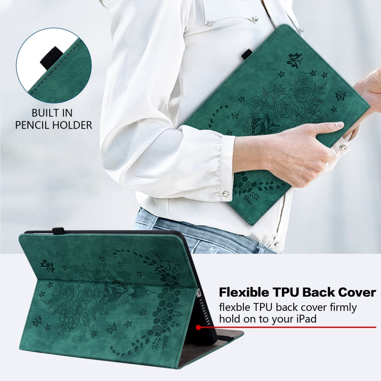 For Xiaomi Redmi Pad SE 11 inch Butterfly Rose Embossed Leather Tablet Case(Green) - More Tablet Cases by PMC Jewellery | Online Shopping South Africa | PMC Jewellery