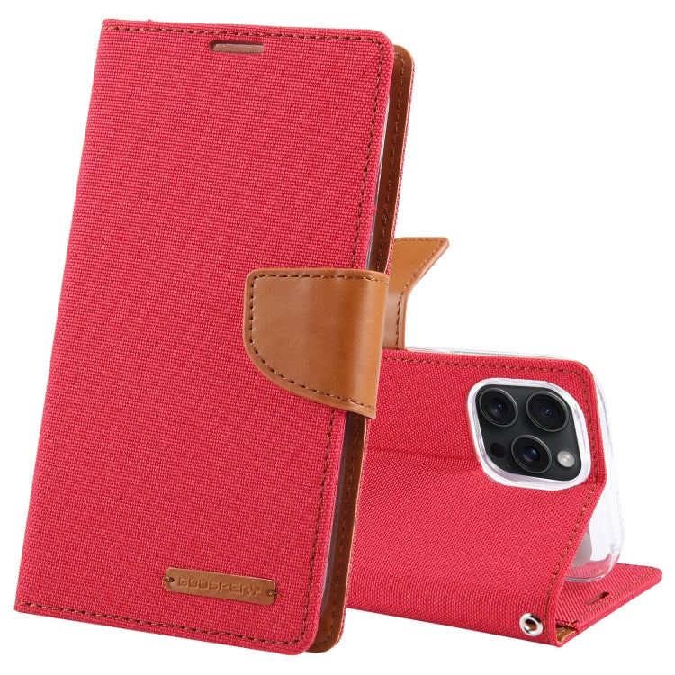 For iPhone 15 Pro Max GOOSPERY CANVAS DIARY Fabric Texture Flip Leather Phone Case(Red) - iPhone 15 Pro Max Cases by GOOSPERY | Online Shopping South Africa | PMC Jewellery | Buy Now Pay Later Mobicred