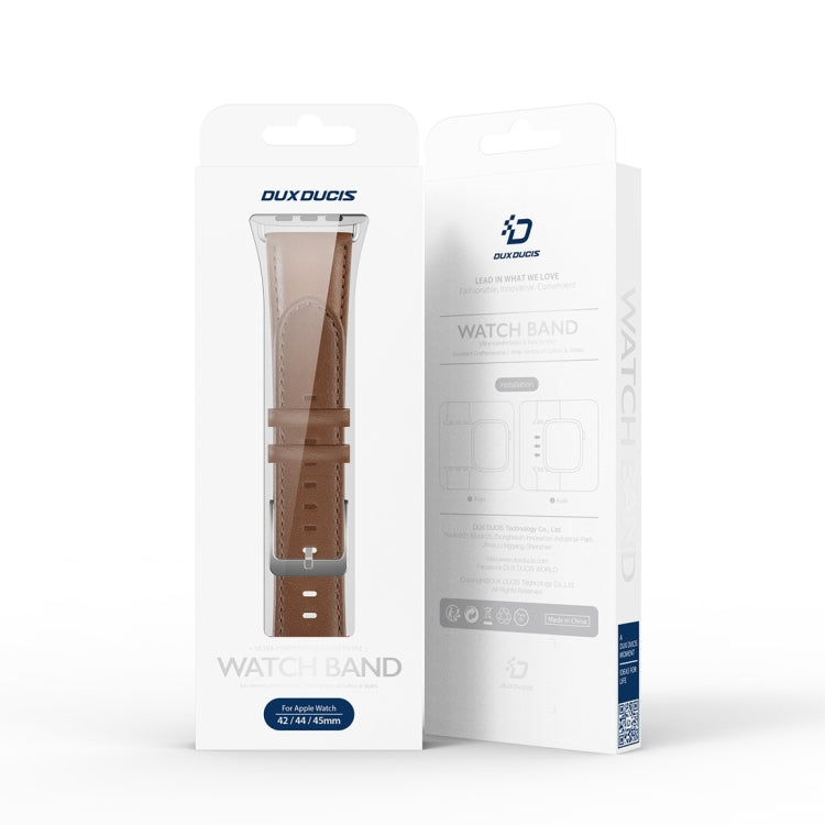 For Apple Watch 7 45mm DUX DUCIS YS Series Genuine Leather Watch Band(Brown) - Watch Bands by DUX DUCIS | Online Shopping South Africa | PMC Jewellery | Buy Now Pay Later Mobicred