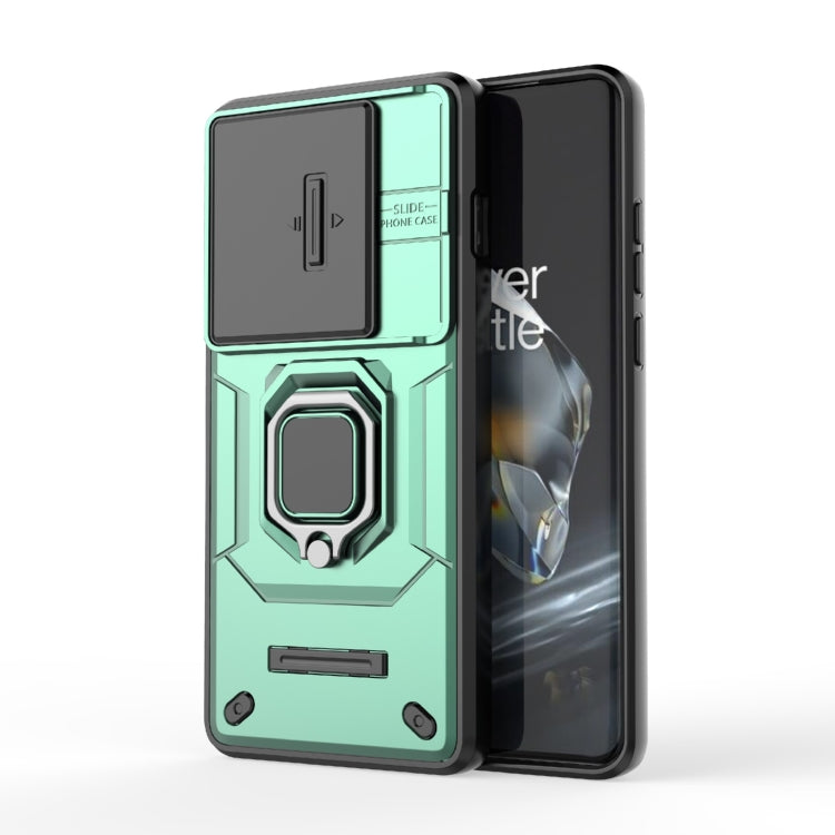 For OnePlus 12 5G Sliding Camshield TPU + PC Shockproof Phone Case with Holder(Green) - OnePlus Cases by PMC TechLife | Online Shopping South Africa | PMC TechLife