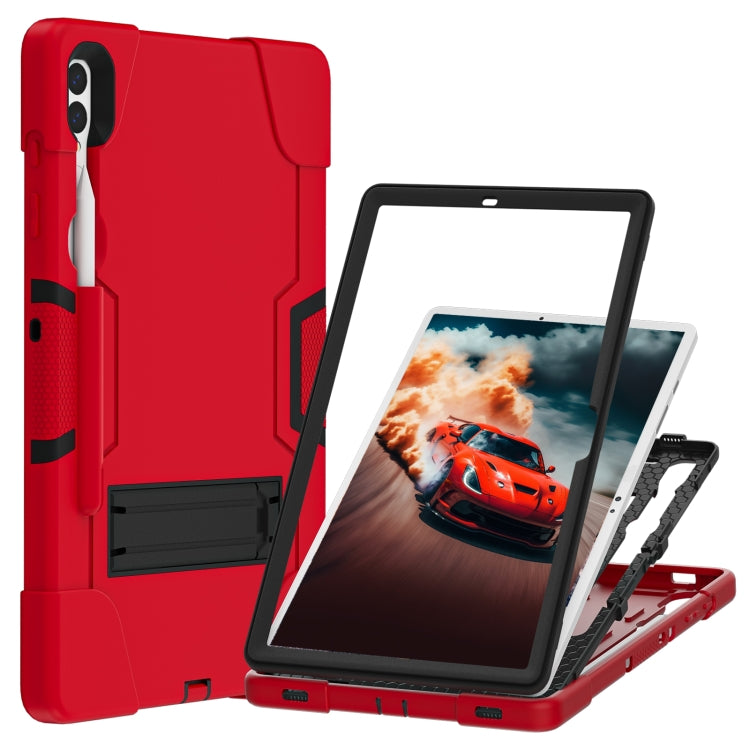 For Samsung Galaxy Tab S9+ Contrast Color Silicone PC Tablet Case with Holder(Red + Black) - Galaxy Tab S9+ Cases by PMC Jewellery | Online Shopping South Africa | PMC Jewellery | Buy Now Pay Later Mobicred