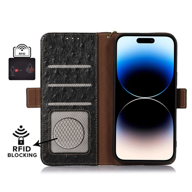 For Huawei Mate 60 Pro Ostrich Pattern Genuine Leather RFID Phone Case(Black) - Huawei Cases by PMC TechLife | Online Shopping South Africa | PMC TechLife | Buy Now Pay Later Mobicred