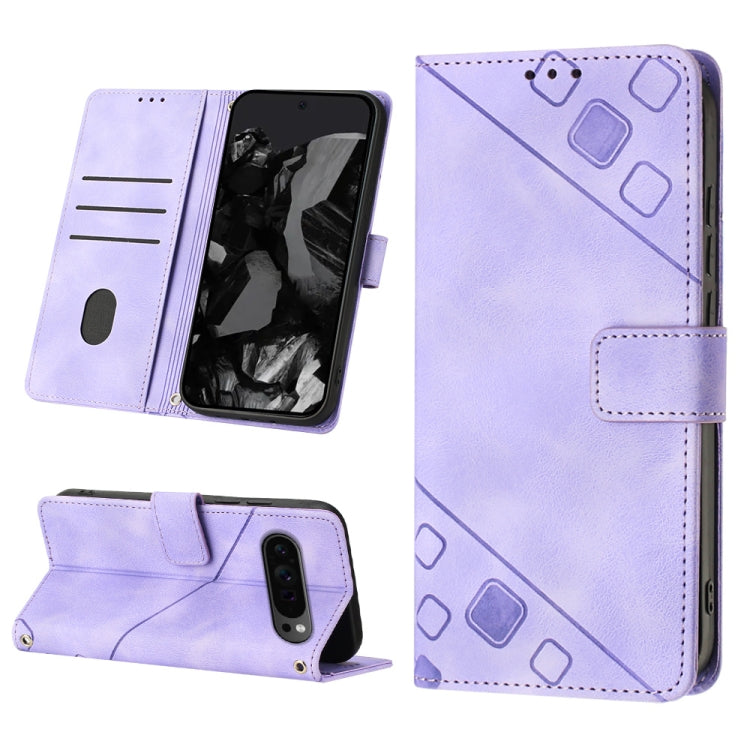 For Google Pixel 9 Pro XL Skin-feel Embossed Leather Phone Case(Light Purple) - Google Cases by PMC Jewellery | Online Shopping South Africa | PMC Jewellery | Buy Now Pay Later Mobicred