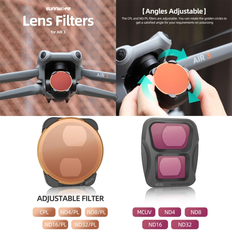 For DJI Air 3 Sunnylife Camera Lens Filter, Filter:ND4 - free shipping - PMC TechLife - Order now!