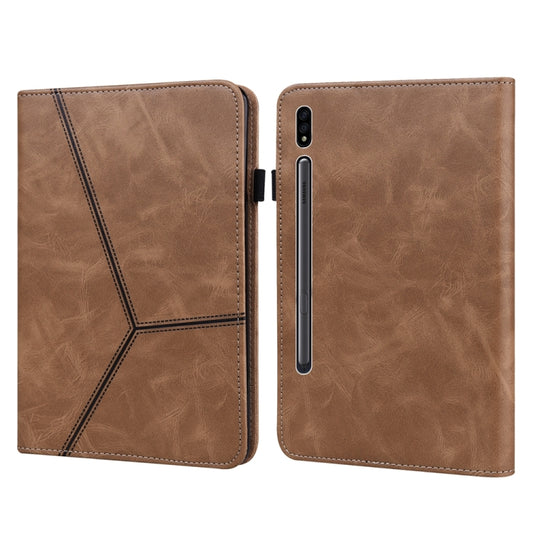 For Samsung Galaxy Tab S7+/S8+/S9+/S9 FE+ Solid Color Stripe Embossed Leather Tablet Case(Brown) - Galaxy Tab S9 FE+ by PMC Jewellery | Online Shopping South Africa | PMC Jewellery