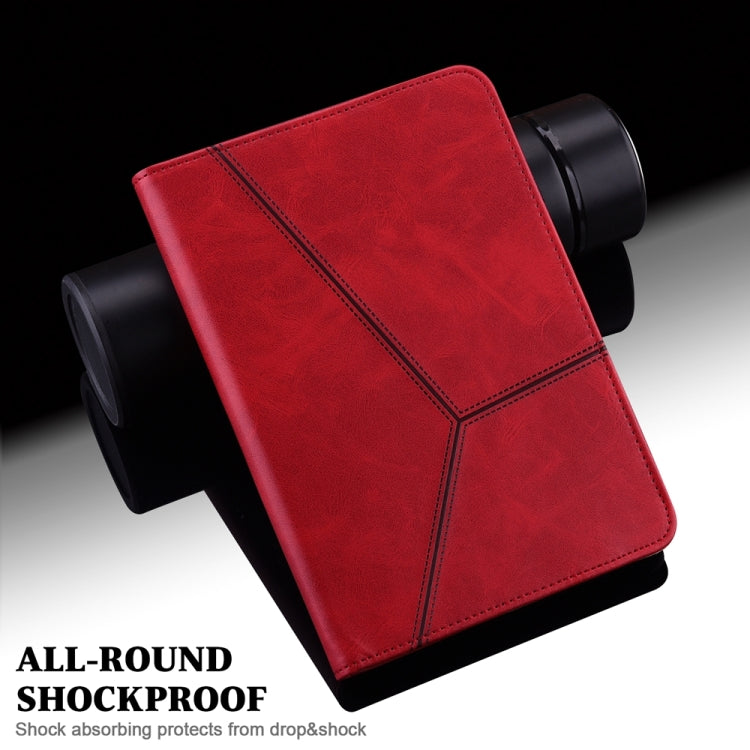 For Samsung Galaxy Tab S9 / S9 FE Solid Color Stripe Embossed Leather Tablet Case(Red) - free shipping - PMC Jewellery - Order now!