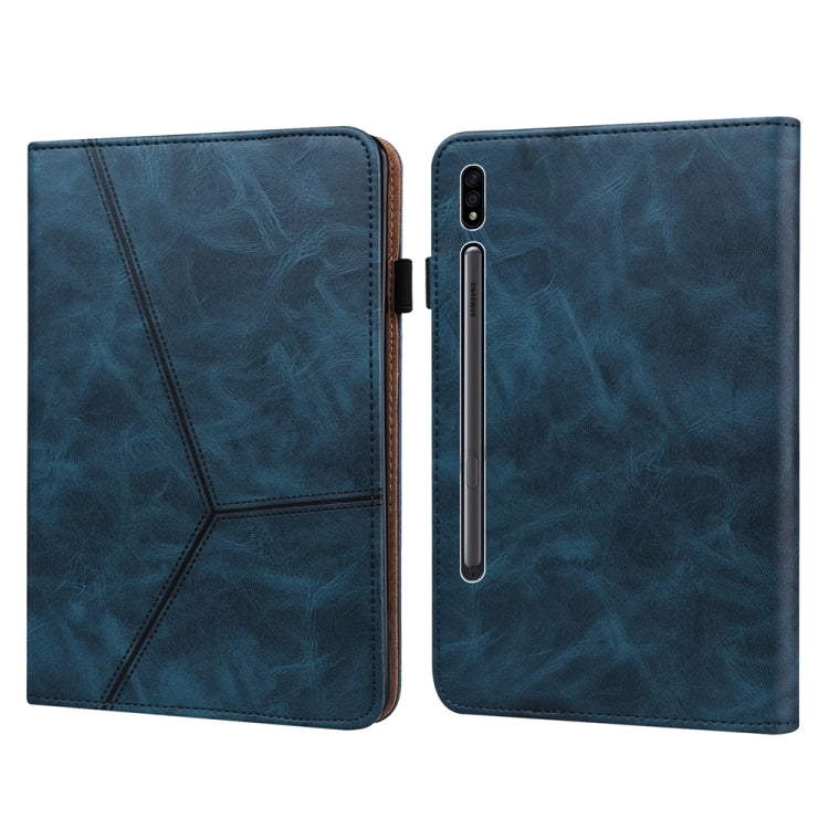 For Samsung Galaxy Tab S7/S8/S9/S9 FE Solid Color Stripe Embossed Leather Tablet Case(Blue) - Galaxy Tab S9 FE by PMC Jewellery | Online Shopping South Africa | PMC Jewellery