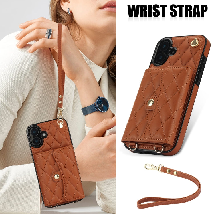 For iPhone 16 Plus Crossbody Rhombic Horizontal Wallet Leather Phone Case(Brown) - iPhone 16 Plus Cases by PMC Jewellery | Online Shopping South Africa | PMC Jewellery | Buy Now Pay Later Mobicred