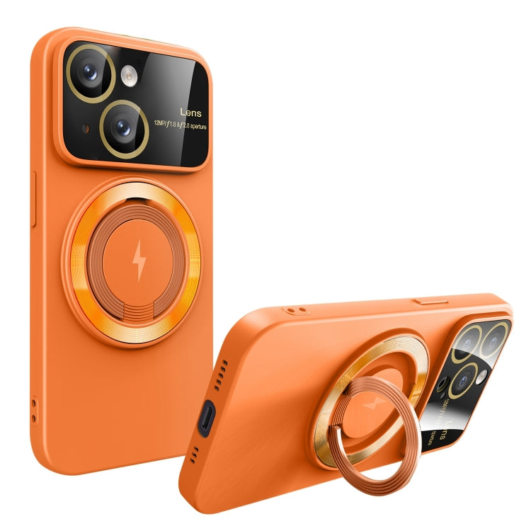 For iPhone 13 Large Window MagSafe Magnetic Holder Phone Case(Orange) - iPhone 13 Cases by PMC Jewellery | Online Shopping South Africa | PMC Jewellery