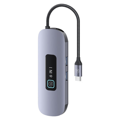 USAMS US-SJ642 PD100W 6 in 1 Aluminum Alloy Multifunctional Type-C HUB with Light(Metal Grey) - USB HUB by USAMS | Online Shopping South Africa | PMC Jewellery | Buy Now Pay Later Mobicred