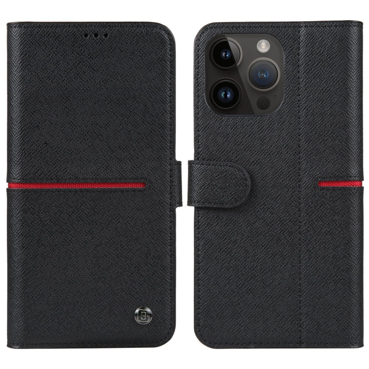 For iPhone 15 Pro Max GEBEI Top-grain Horizontal Flip Leather Phone Case(Black) - free shipping - PMC Jewellery - Order now!