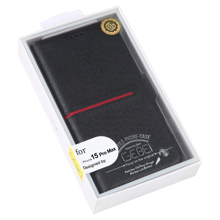 For iPhone 15 Pro Max GEBEI Top-grain Horizontal Flip Leather Phone Case(Black) - free shipping - PMC Jewellery - Order now!