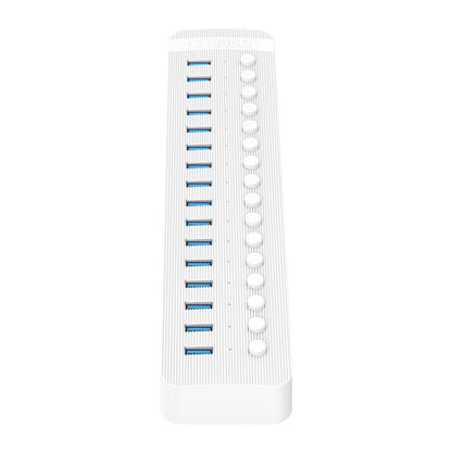 ORICO CT2U3-16AB Plastic Stripes 16 Ports USB 3.0 HUB with Individual Switches, Plug:UK Plug(White) - USB 3.0 HUB by ORICO | Online Shopping South Africa | PMC Jewellery | Buy Now Pay Later Mobicred