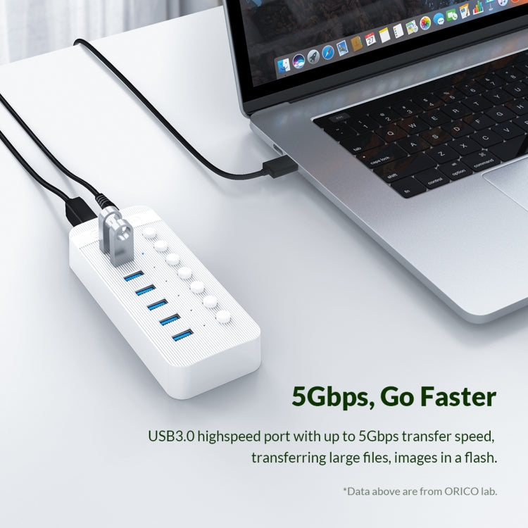 ORICO CT2U3-16AB Plastic Stripes 16 Ports USB 3.0 HUB with Individual Switches, Plug:AU Plug(White) - USB 3.0 HUB by ORICO | Online Shopping South Africa | PMC Jewellery | Buy Now Pay Later Mobicred