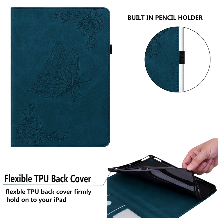 For Lenovo Tab P12 Butterfly Flower Embossed Leather Tablet Case(Blue) - Lenovo by PMC TechLife | Online Shopping South Africa | PMC TechLife | Buy Now Pay Later Mobicred