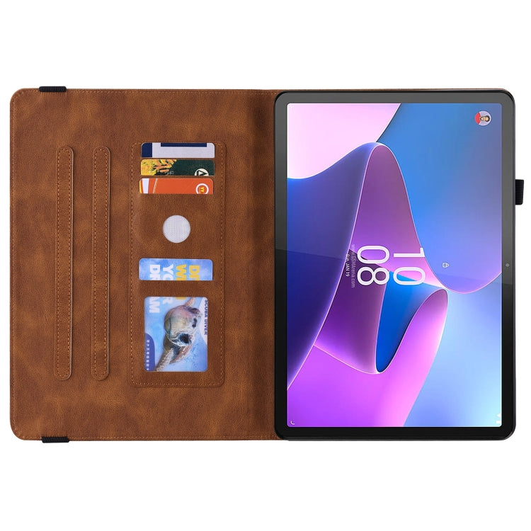 For Lenovo Tab P12 Butterfly Flower Embossed Leather Tablet Case(Brown) - Lenovo by PMC TechLife | Online Shopping South Africa | PMC TechLife | Buy Now Pay Later Mobicred