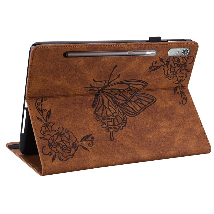 For Lenovo Tab P12 Butterfly Flower Embossed Leather Tablet Case(Brown) - Lenovo by PMC TechLife | Online Shopping South Africa | PMC TechLife | Buy Now Pay Later Mobicred