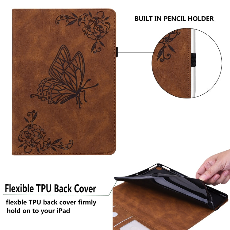 For Lenovo Tab P12 Butterfly Flower Embossed Leather Tablet Case(Brown) - Lenovo by PMC TechLife | Online Shopping South Africa | PMC TechLife | Buy Now Pay Later Mobicred