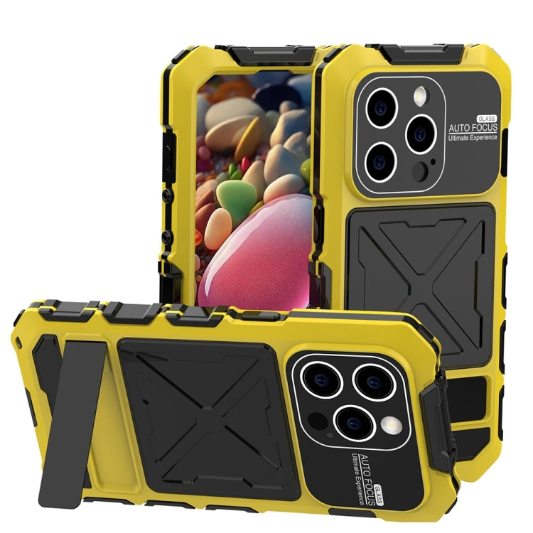 For iPhone 15 Pro Max R-JUST Metal + Silicone + Tempered Glass Life Waterproof Phone Case with Holder(Yellow) - iPhone 15 Pro Max Cases by R-JUST | Online Shopping South Africa | PMC Jewellery