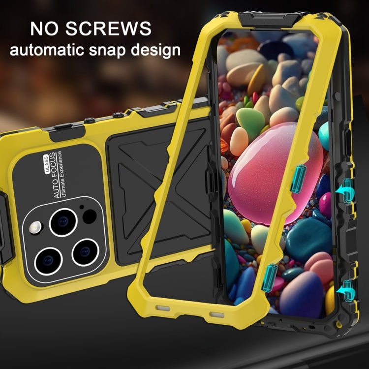 For iPhone 15 Pro R-JUST Metal + Silicone + Tempered Glass Life Waterproof Phone Case with Holder(Yellow) - iPhone 15 Pro Cases by R-JUST | Online Shopping South Africa | PMC Jewellery