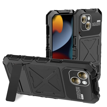 For iPhone 15 Plus R-JUST Metal + Silicone + Tempered Glass Life Waterproof Phone Case with Holder(Black) - iPhone 15 Plus Cases by R-JUST | Online Shopping South Africa | PMC Jewellery | Buy Now Pay Later Mobicred