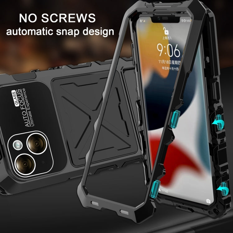 For iPhone 15 Plus R-JUST Metal + Silicone + Tempered Glass Life Waterproof Phone Case with Holder(Black) - iPhone 15 Plus Cases by R-JUST | Online Shopping South Africa | PMC Jewellery | Buy Now Pay Later Mobicred