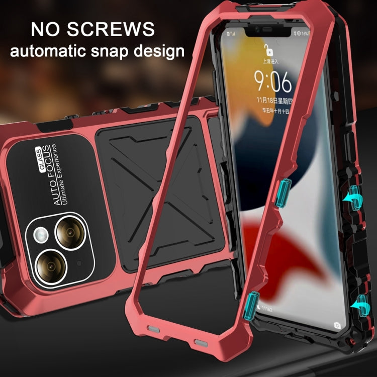 For iPhone 15 R-JUST Metal + Silicone + Tempered Glass Life Waterproof Phone Case with Holder(Red) - iPhone 15 Cases by R-JUST | Online Shopping South Africa | PMC Jewellery | Buy Now Pay Later Mobicred