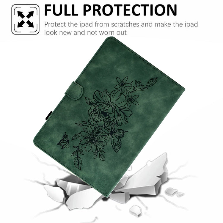 For Samsung Galaxy Tab A9+ Peony Butterfly Embossed Leather Smart Tablet Case(Green) - Galaxy Tab A9+ by PMC Jewellery | Online Shopping South Africa | PMC Jewellery