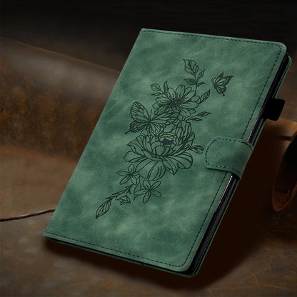 For Samsung Galaxy Tab A9+ Peony Butterfly Embossed Leather Smart Tablet Case(Green) - Galaxy Tab A9+ by PMC Jewellery | Online Shopping South Africa | PMC Jewellery