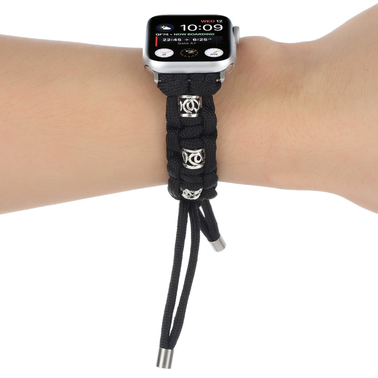 For Apple Watch Ultra 49mm Silk Silver Beads Braided Watch Band(Black) - Watch Bands by PMC Jewellery | Online Shopping South Africa | PMC Jewellery