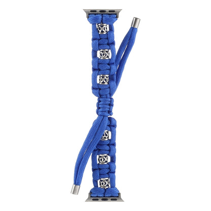 For Apple Watch Series 8 45mm Silk Silver Beads Braided Watch Band(Blue) - Watch Bands by PMC Jewellery | Online Shopping South Africa | PMC Jewellery