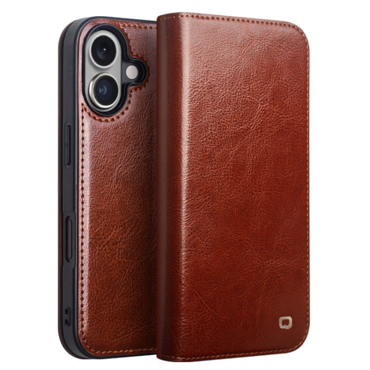 For iPhone 16 QIALINO Classic Genuine Leather Phone Case(Brown) - iPhone 16 Cases by QIALINO | Online Shopping South Africa | PMC Jewellery | Buy Now Pay Later Mobicred