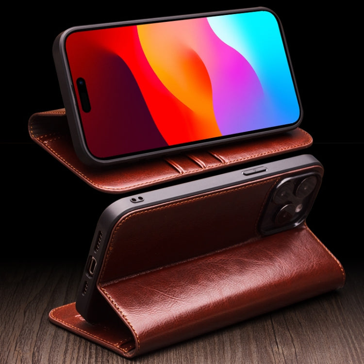 For iPhone 16 Pro Max QIALINO Classic Genuine Leather Phone Case(Brown) - free shipping - PMC Jewellery - Order now!