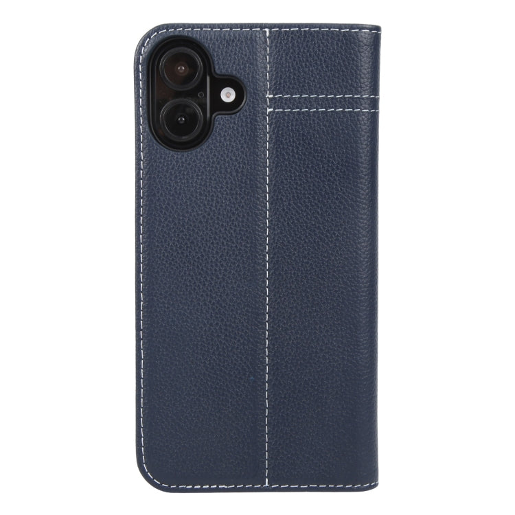 For iPhone 16 GEBEI Top-grain Horizontal Flip Leather Phone Case(Blue) - iPhone 16 Cases by GEBEI | Online Shopping South Africa | PMC Jewellery | Buy Now Pay Later Mobicred