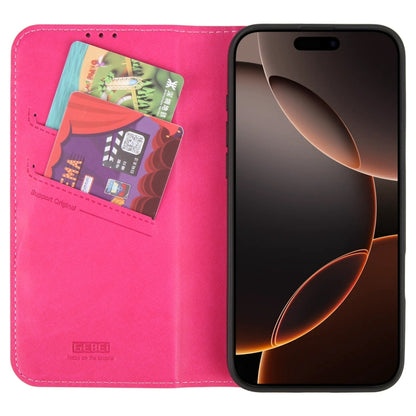 For iPhone 16 Pro Max GEBEI Top-grain Horizontal Flip Leather Phone Case(Rose Red) - iPhone 16 Pro Max Cases by GEBEI | Online Shopping South Africa | PMC Jewellery | Buy Now Pay Later Mobicred