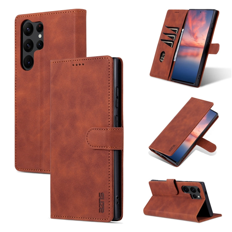 For Samsung Galaxy S24 Ultra 5G AZNS Skin Feel Calf Texture Flip Leather Phone Case(Brown) - Galaxy S24 Ultra 5G Cases by AZNS | Online Shopping South Africa | PMC Jewellery | Buy Now Pay Later Mobicred