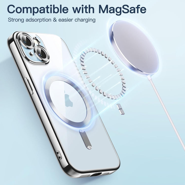 For iPhone 15 Plus Magsafe Magnetic Transparent Electroplated TPU Phone Case(Silver) - iPhone 15 Plus Cases by PMC Jewellery | Online Shopping South Africa | PMC Jewellery