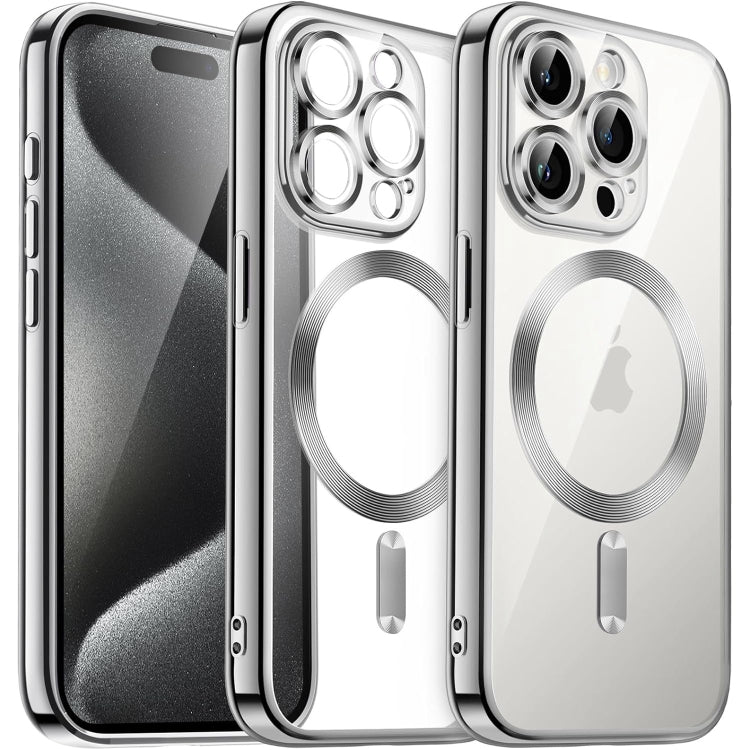 For iPhone 15 Pro Magsafe Magnetic Transparent Electroplated TPU Phone Case(Silver) - iPhone 15 Pro Cases by PMC Jewellery | Online Shopping South Africa | PMC Jewellery