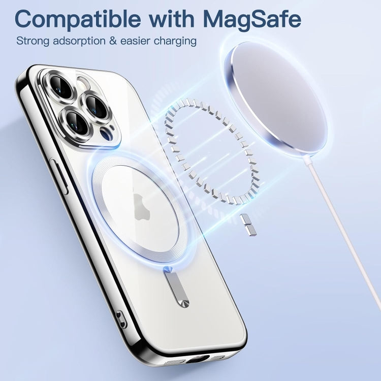 For iPhone 15 Pro Magsafe Magnetic Transparent Electroplated TPU Phone Case(Silver) - iPhone 15 Pro Cases by PMC Jewellery | Online Shopping South Africa | PMC Jewellery