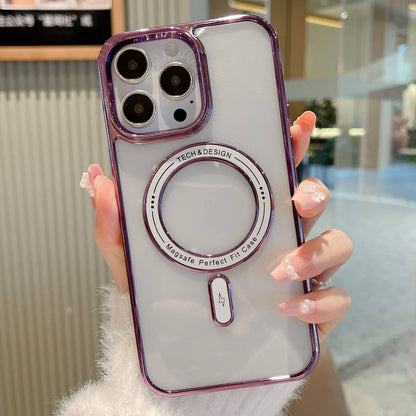 For iPhone 14 Pro MagSafe Magnetic Transparent TPU Electroplated Phone Case(Purple) - iPhone 14 Pro Cases by PMC Jewellery | Online Shopping South Africa | PMC Jewellery