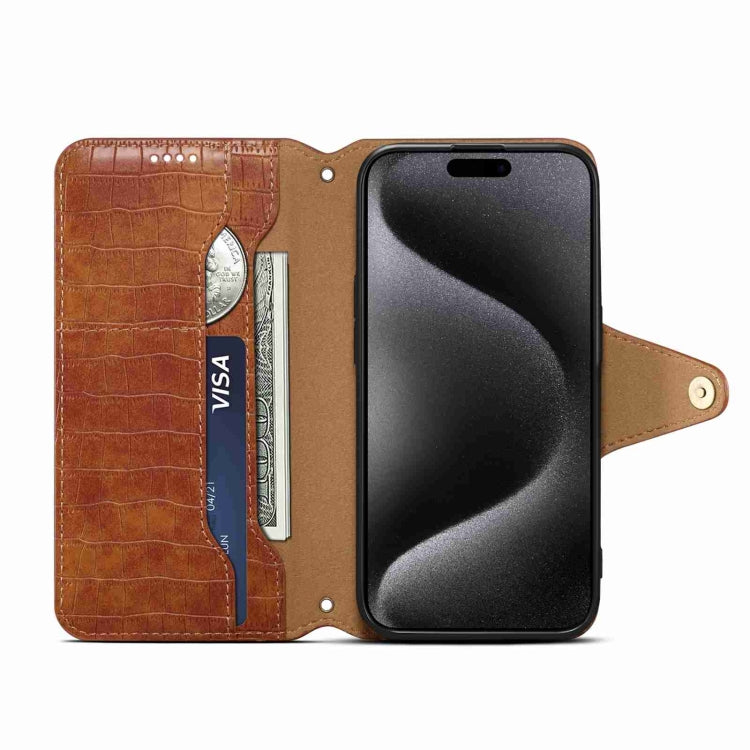 For iPhone 15 Pro Max Denior Crocodile Texture Oil Edge Leather Phone Case(Brown) - iPhone 15 Pro Max Cases by Denior | Online Shopping South Africa | PMC Jewellery | Buy Now Pay Later Mobicred